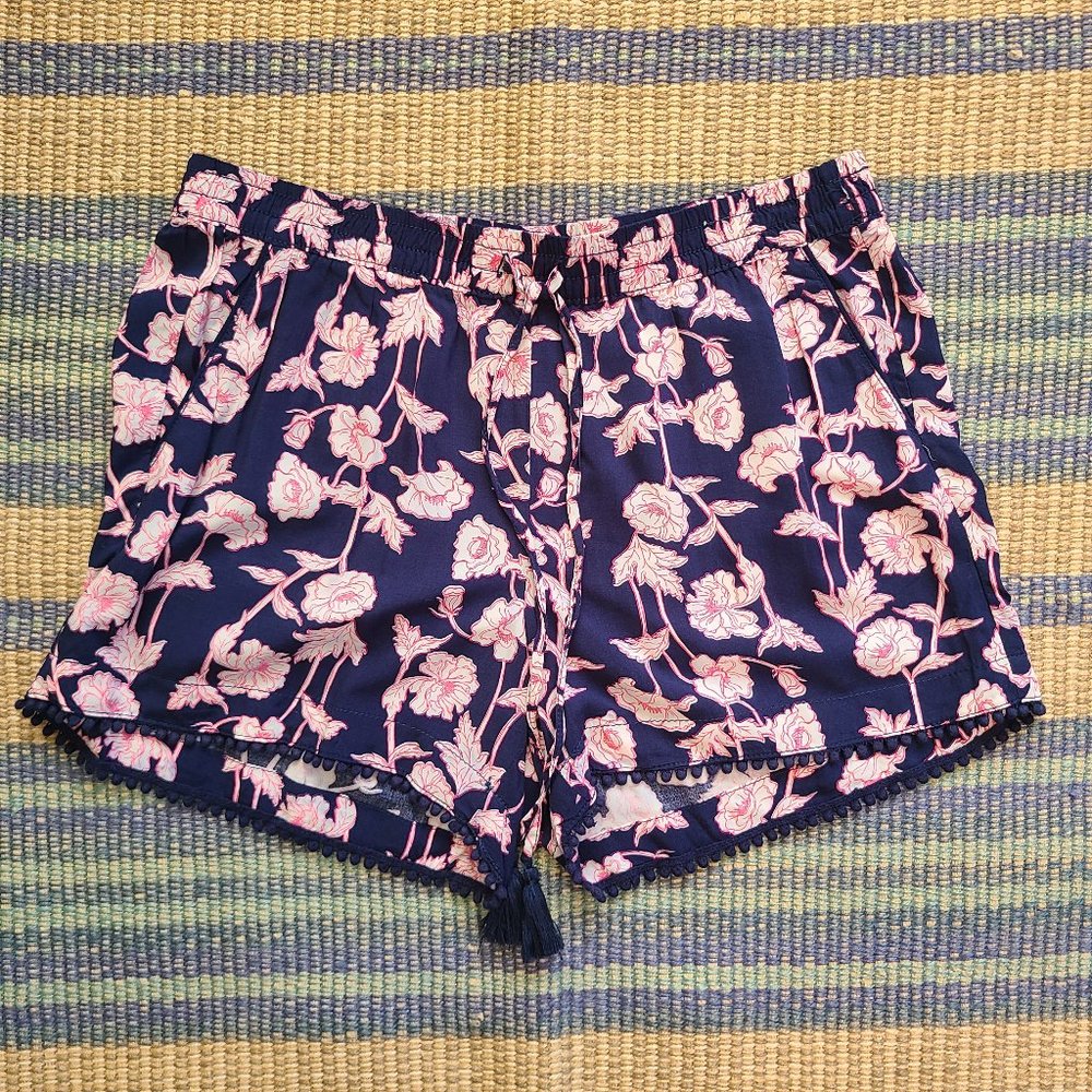a.n.a Navy Blue and Neon Pink Floral Summer Shorts